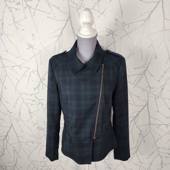 Cabi Tartan Plaid Stretch Asymmetrical Moto Jacket - Picture 6 of 9